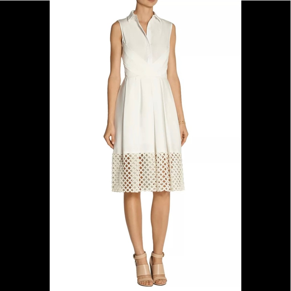 NWOT Lela Rose White Poplin Guipure Lace Dress